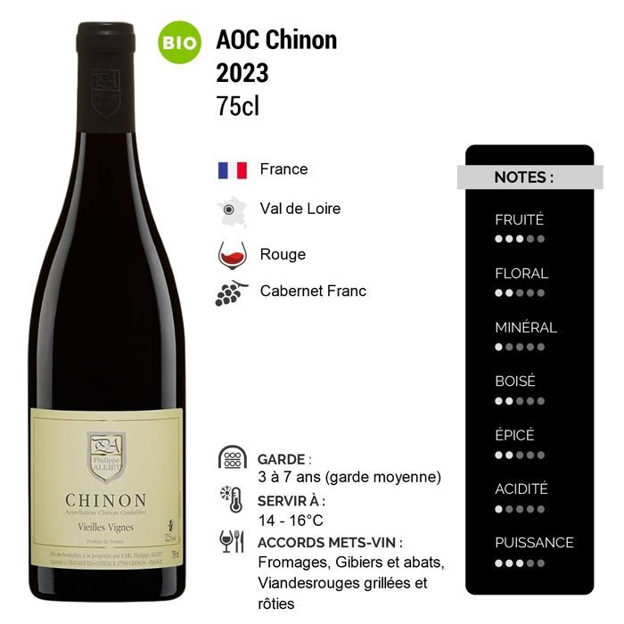 Domaine Philippe Alliet Chinon Vieilles Vignes 2023 - Vinho Tinto do Vale do Loire (6x75cl) Orgânico