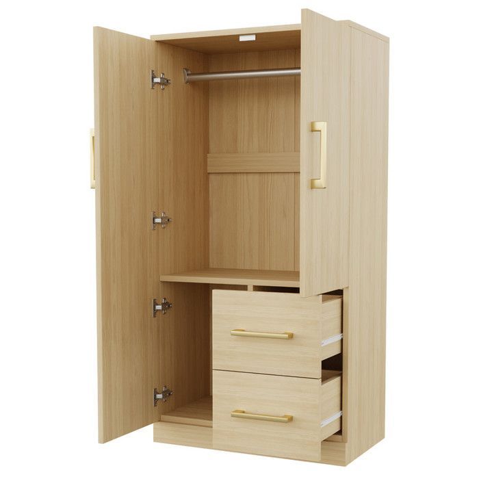 Armario 70x40x135cm - MODERNLUXE - 2 puertas y 2 cajones - Con compartimentos de almacenamiento - Natural