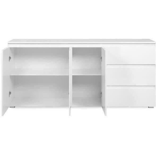 Aparador Capetown - Acabado blanco brillante - Tablero de partículas - 3 puertas - 3 estantes - 3 cajones - 179 x 80,5 x 40 cm