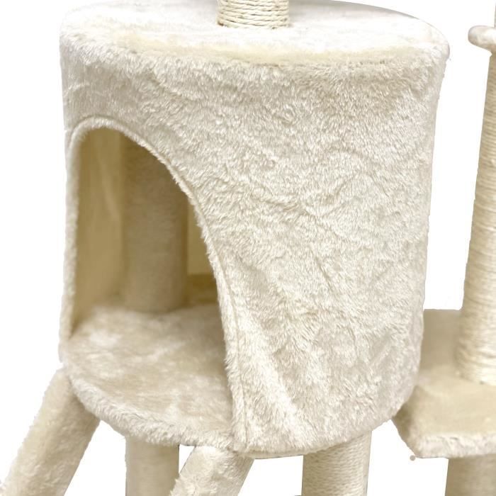 JIPSY Arbre à chat beige 79 x 34 x 138 cm - 3 plateformes, 1 perchoir, 1 niche,  1 escalier, poteaux à griffer