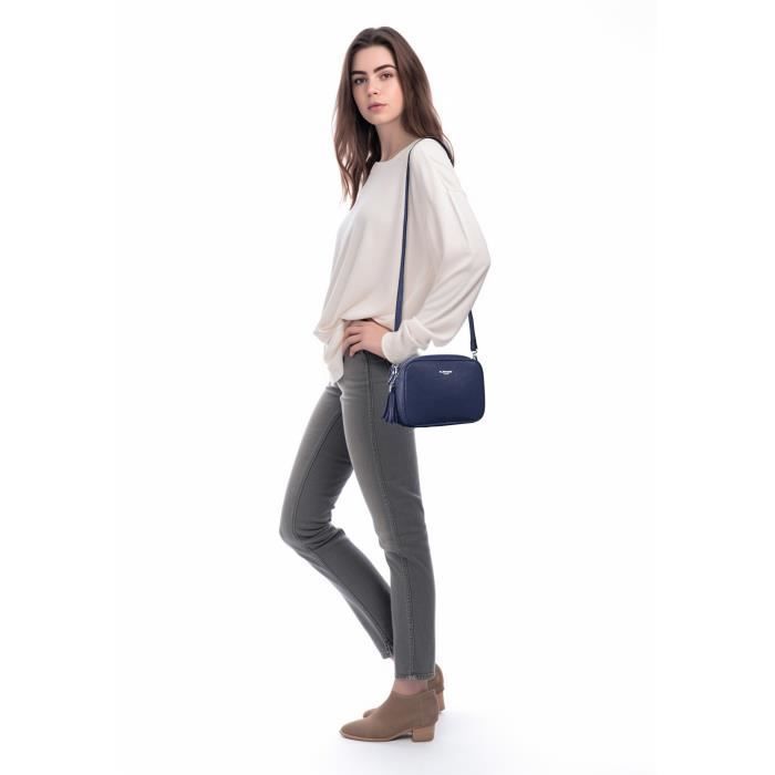 Sac Bandoulière Femme Double Zip Frange - Flora Co Paris - Bleu Marine