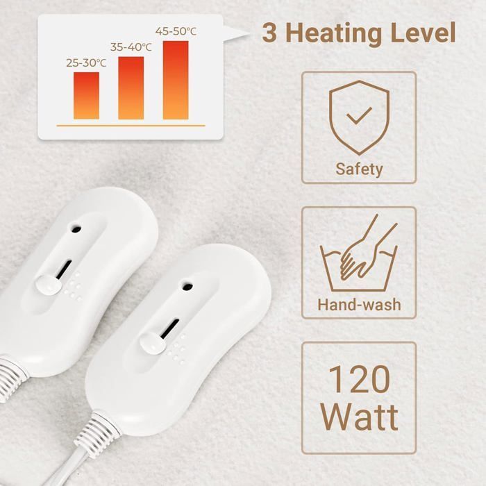 Cubrecolchón eléctrico con calefacción - CELLUSTOP - 160x140 cm - 3 niveles de temperatura - 2 mandos a distancia - Doble zona