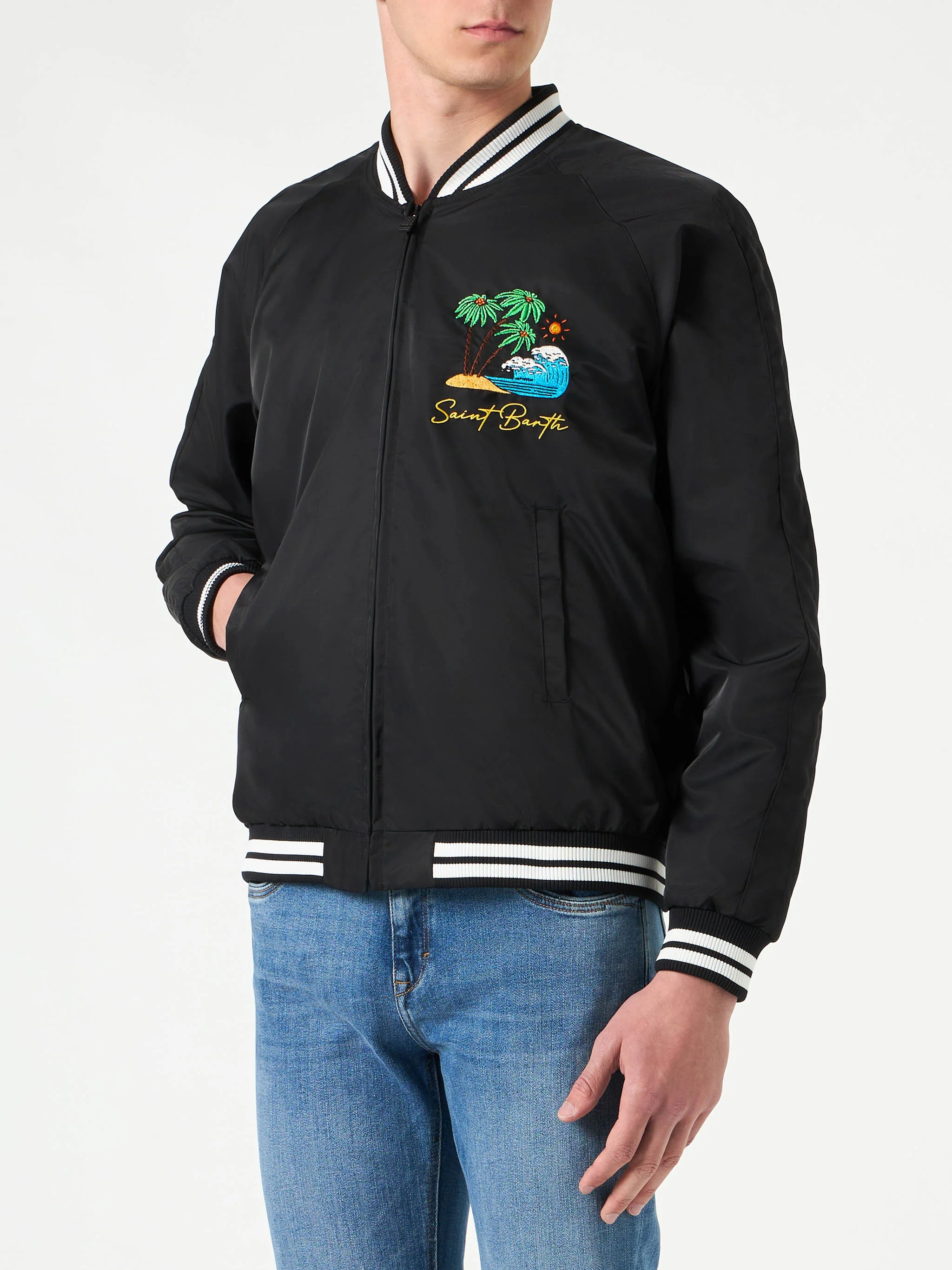 Veste noire pour homme avec broderie de l'île de Saint-Barthélemy