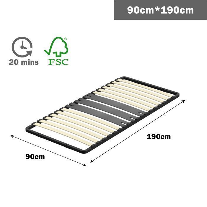 Bedbodem van 90x190 cm met 15 latten van natuurlijk populierenhout, snelmontage - DEWINNER