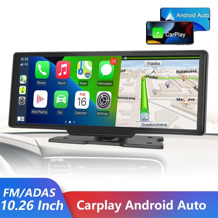 Autoradio da 10,26 pollici con telecamera posteriore, supporto wireless per cruscotto, CarPlay e stereo per Android Auto, Bluetooth