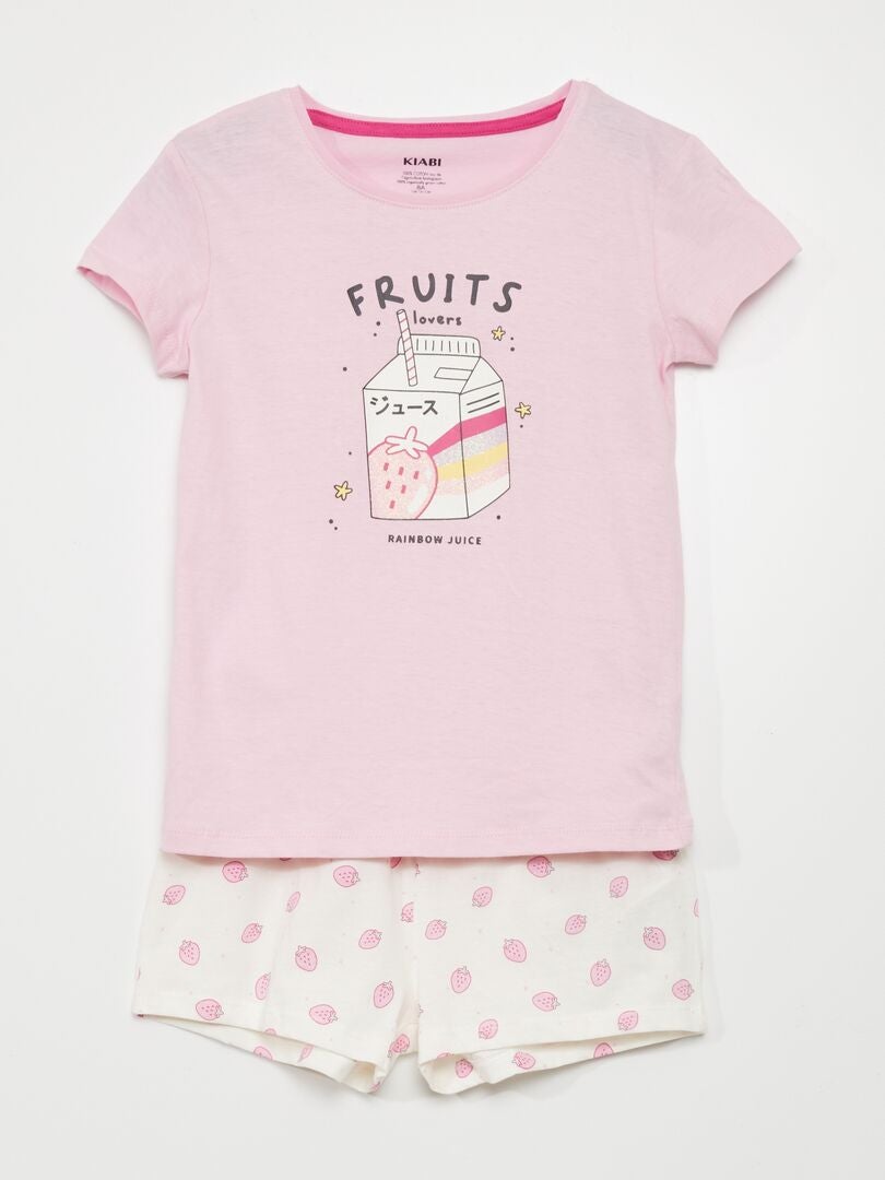 Pyjamaset - T-shirt + korte broek - 2-delig - ROZE