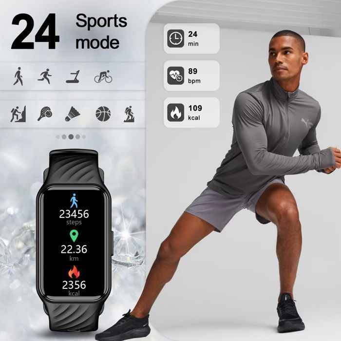 Blackview Montre Connectée Femme Homme avec Fréquence Cardiaque Sommeil Fitness Tracker 24 Modes Sportifs 2 Bracelets -Android iOS