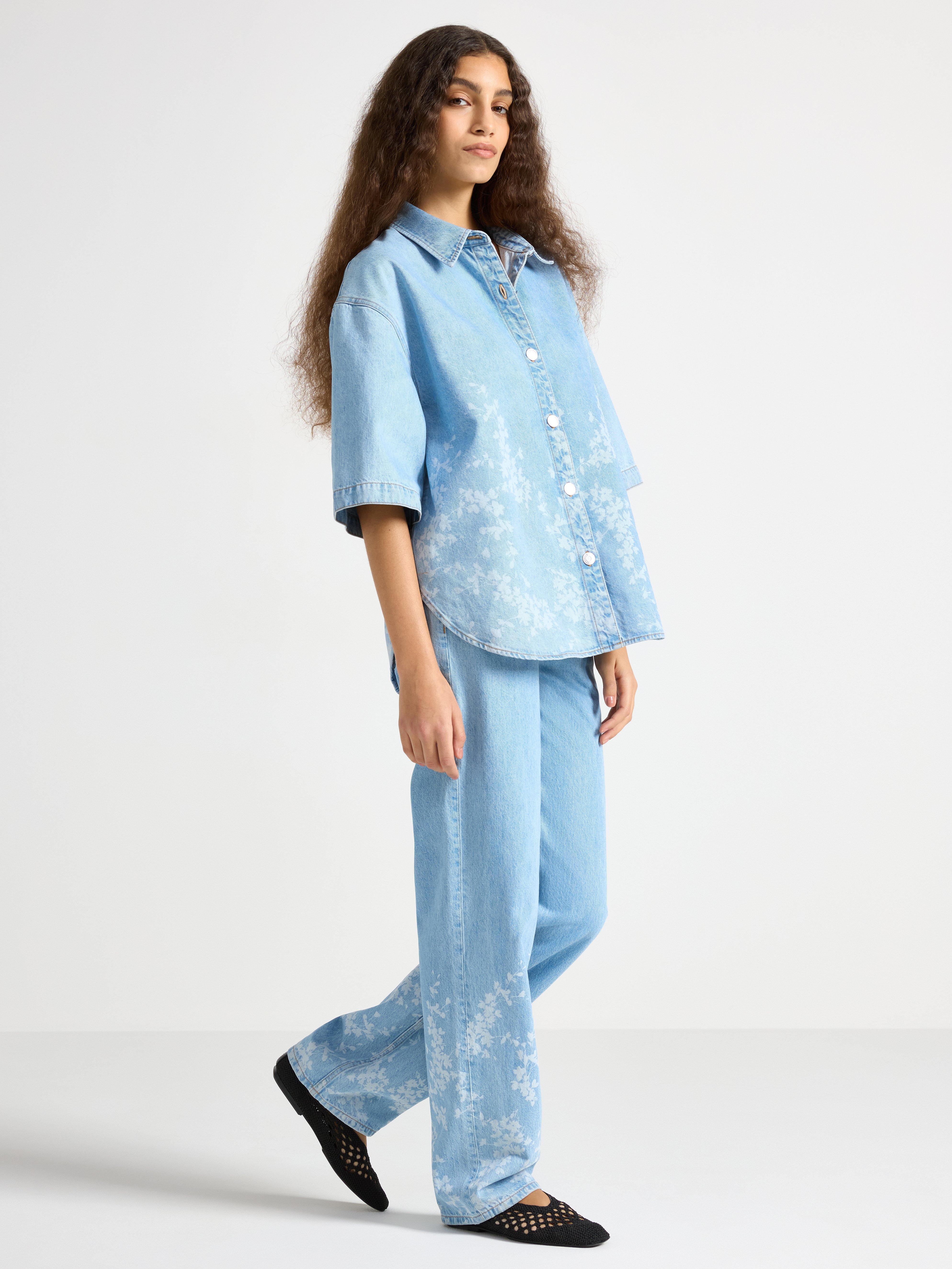 STRAIGHT Sia extra långa jeans med blomstertryck blue