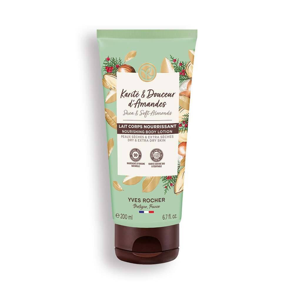 Voedende bodylotion met sheaboter en amandel voor een zachte huid.