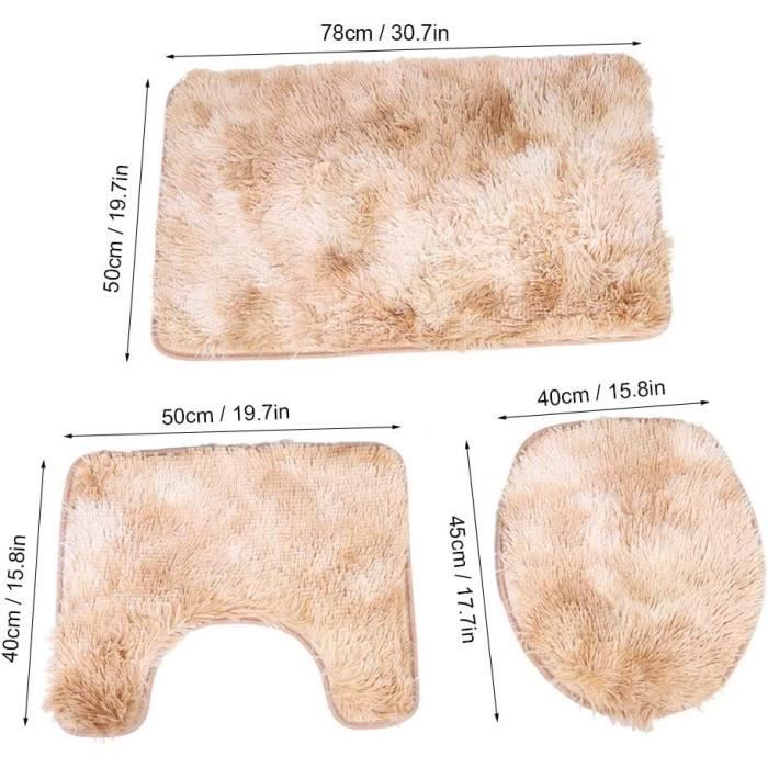 3-piece non-slip bath mat set, beige – machine washable polyester