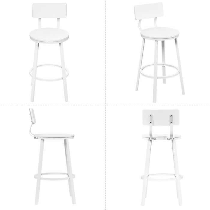 Juego de 2 taburetes de bar - Taburete de cocina WOLTU - Metal y MDF - Blanco W0ATT0882-2