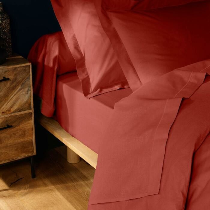 Plat laken 240 x 300 cm 100% katoen 57 draden Terracotta - Afgewerkt met zoom (2 personen)