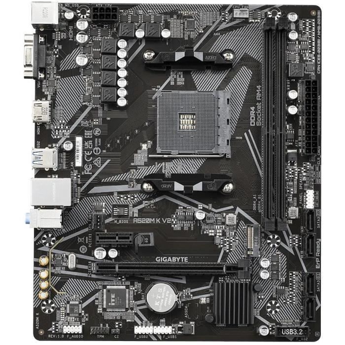 Carte mère - GIGABYTE - A520M K V2 - AM4 - DDR4 64 Go - PCIe Gen3 M.2