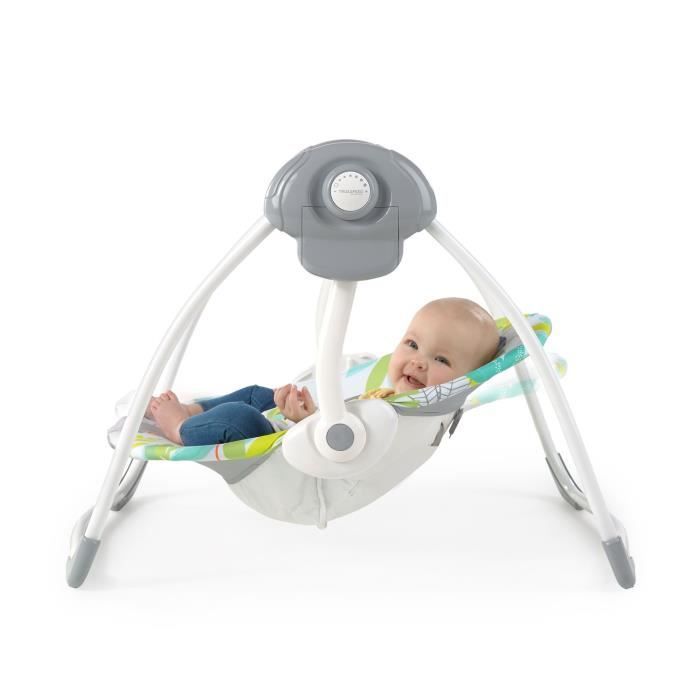 BRIGHT STARS Foldable Electric Baby Swing with Toucan Design, Removable Toy Arch, Swing Settings, and Timer