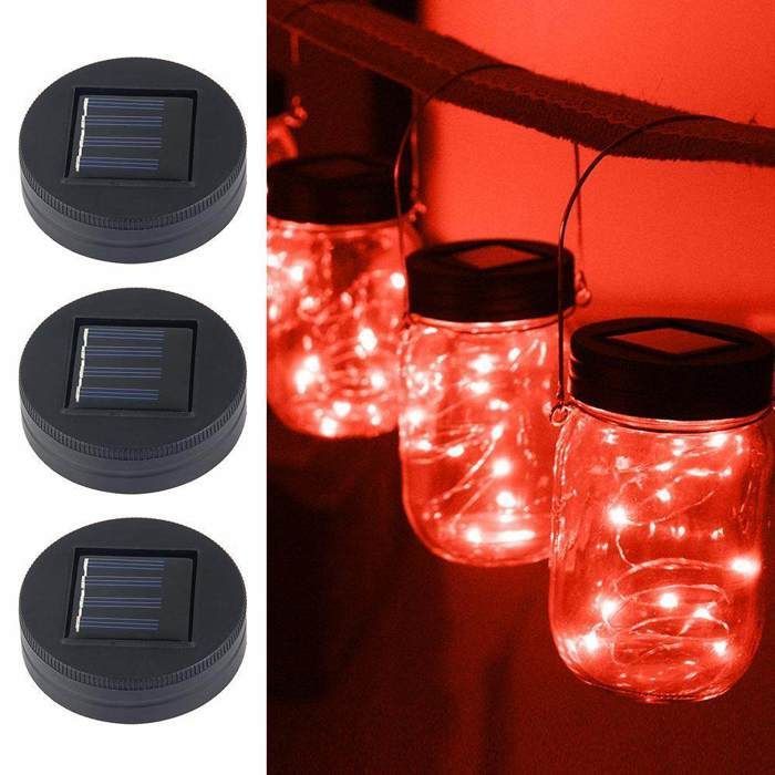 Luces solares para macetas Mason, paquete de 3, luces decorativas para macetas Mason, lámpara de araña solar de hadas de 20 LED, ideal para la boca