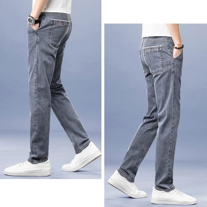 INSFITY Men's Slim Fit Straight Jeans in Stretch Denim - Faded Effect - Blue