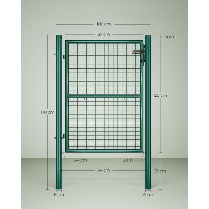 Portillon de Jardin Grillagé, Clôture avec Serrure,Porte 106 x 125 cm (L x H), Tube Rond, Vert