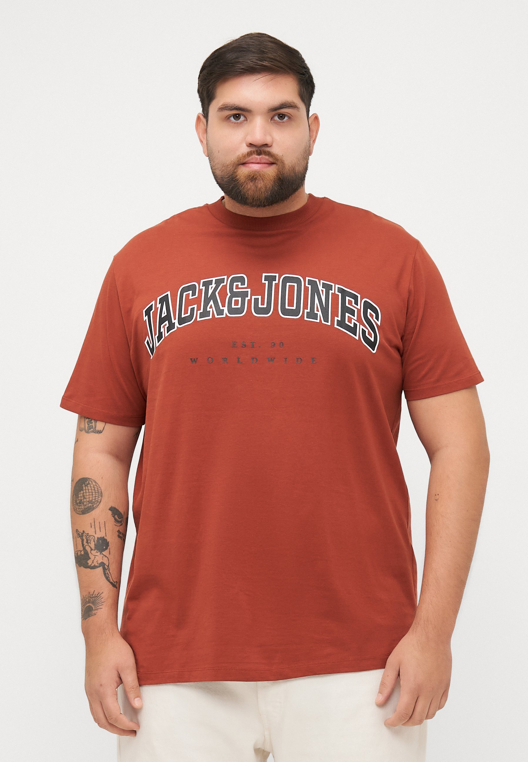 Jack & Jones JJECALEB VARSITY TEE O NECK - T-shirt stampata - henné bruciato