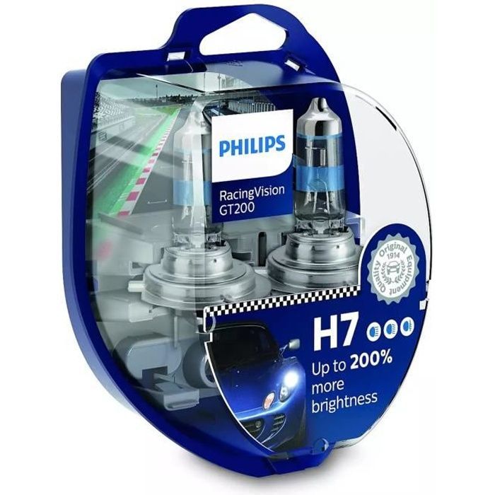 Bombilla para faros delanteros Philips RacingVision GT200 H7 +200%, juego de 2