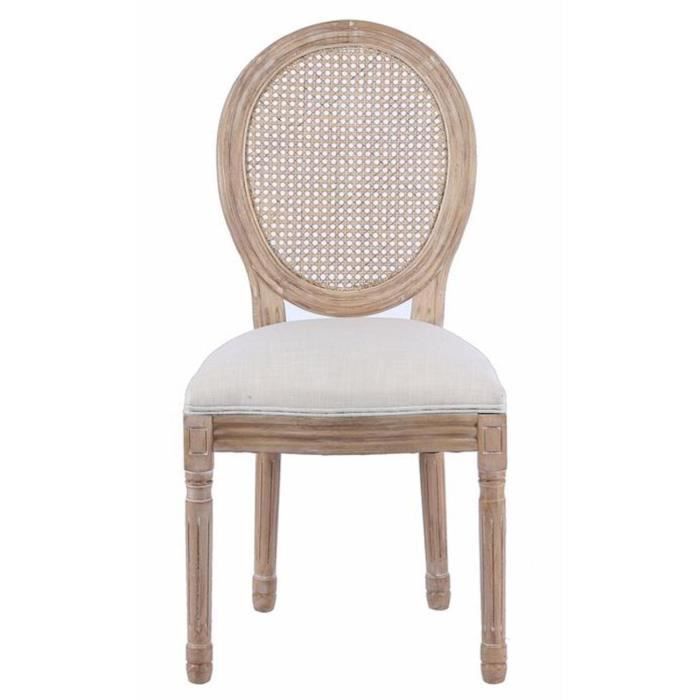 Silla ATHM DESIGN MEDAILLON – Diseño, tela y madera, beige (Juego de 2)