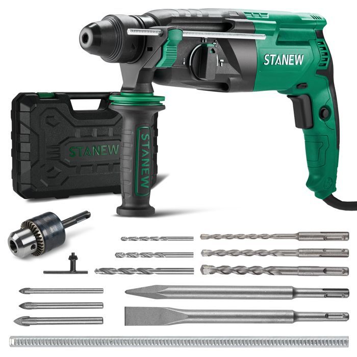 Taladro percutor rotativo - STANEW - Con cable SDS Plus - 950 W - 4 funciones - 16 accesorios