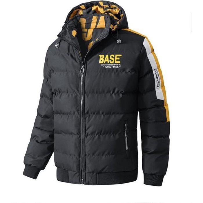 Chaqueta acolchada reversible para hombre, gruesa y cálida, bicolor, con capucha - Negra