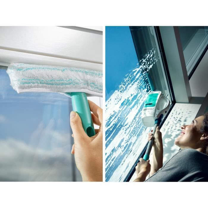 Nettoyeur pour vitre avec manche et mouilleur Leifheit Dry & Clean 51003, set pour un nettoyage sans traces, autonomie 38min