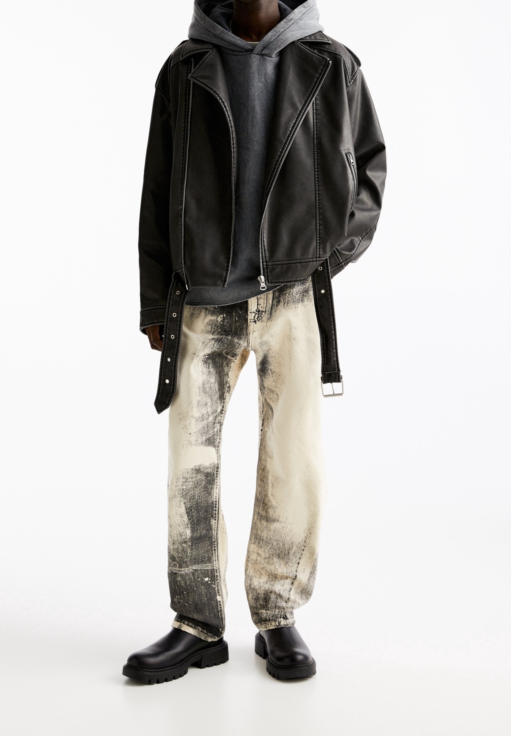 PULL&BEAR Kunstleren jas - zwart