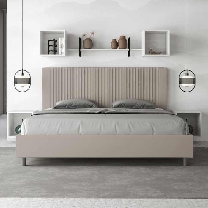 Letto matrimoniale king size - Ityhome - Goya - 200x210 cm - Ecopelle color tortora - Senza base letto