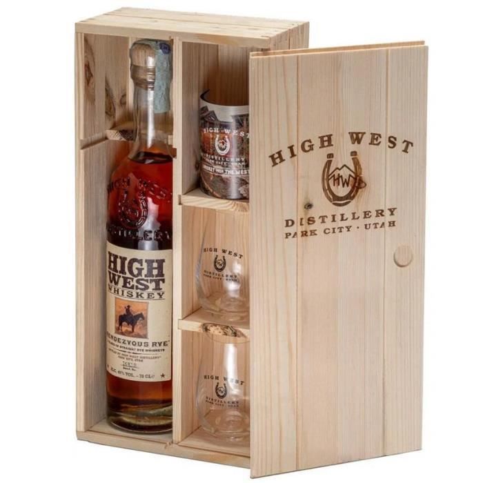 PETILLANT HIGH WEST WHISKEY RENDEZVOUS RYE 70 CL COFFRET CADEAU EN BOIS AVEC 2 VERRES