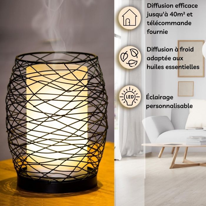 Zen'Arôme Diffuseur Huile Essentielle avec Télécommande Volupsia - Éclairage Led Personnalisable - Verre + Coque en Métal
