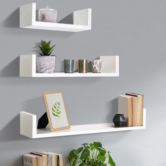 IDMARKET Juego de 3 estantes de pared blancos