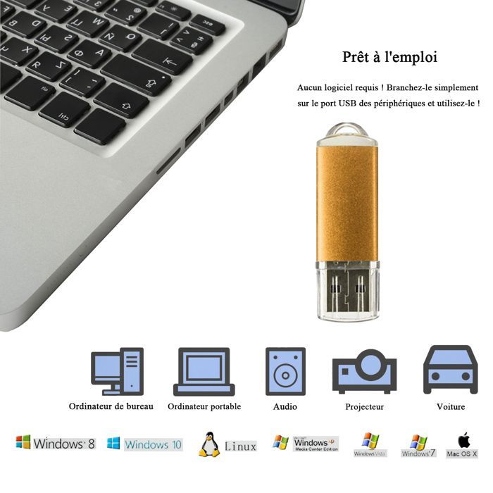 Conjunto de 10 Pen Drives USB de 4GB, Versão 2.0 USB-C REWBOAT, Memória Externa, Corpo Metálico + Tampa Plástica