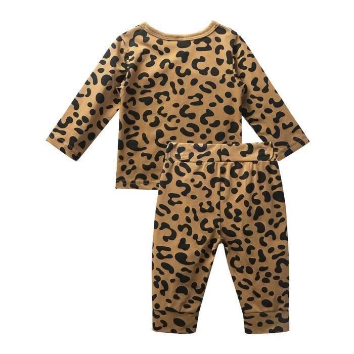 Conjunto de pijama unisex para bebé niña y niño con estampado de leopardo, de 0 a 18 meses - Marrón