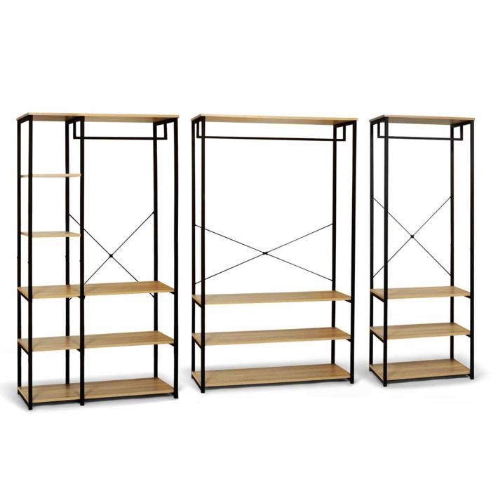 IDMARKET XXL modular wardrobe, large capacity, L. 250 cm, DETROIT industrial design
