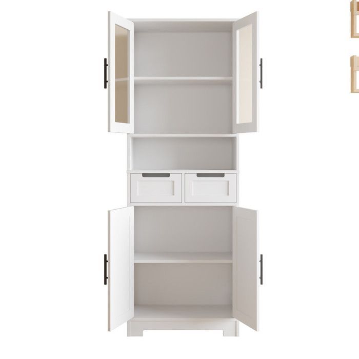 Badkamerkast met 4 deuren en 2 lades, hoge badkamerkast voor woonkamer en keuken, 60x30x170cm, wit