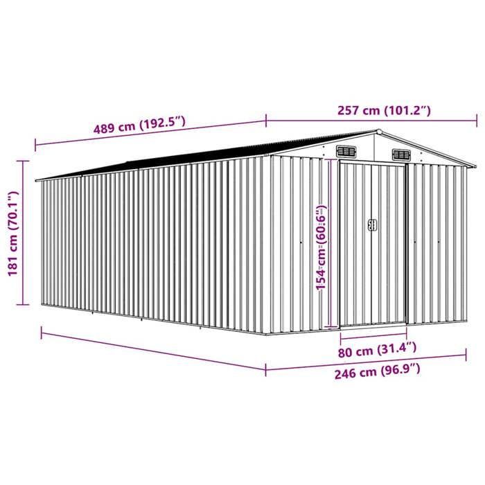 vidaXL Tuinschuur 257x489x181 cm Metaal Antraciet 143350