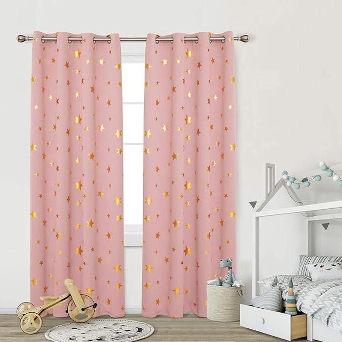 Deconovo, set di 2 tende oscuranti termiche dorate, isolanti anti-freddo, rosa, 140x175 cm, con occhielli, tende moderne per soggiorno.