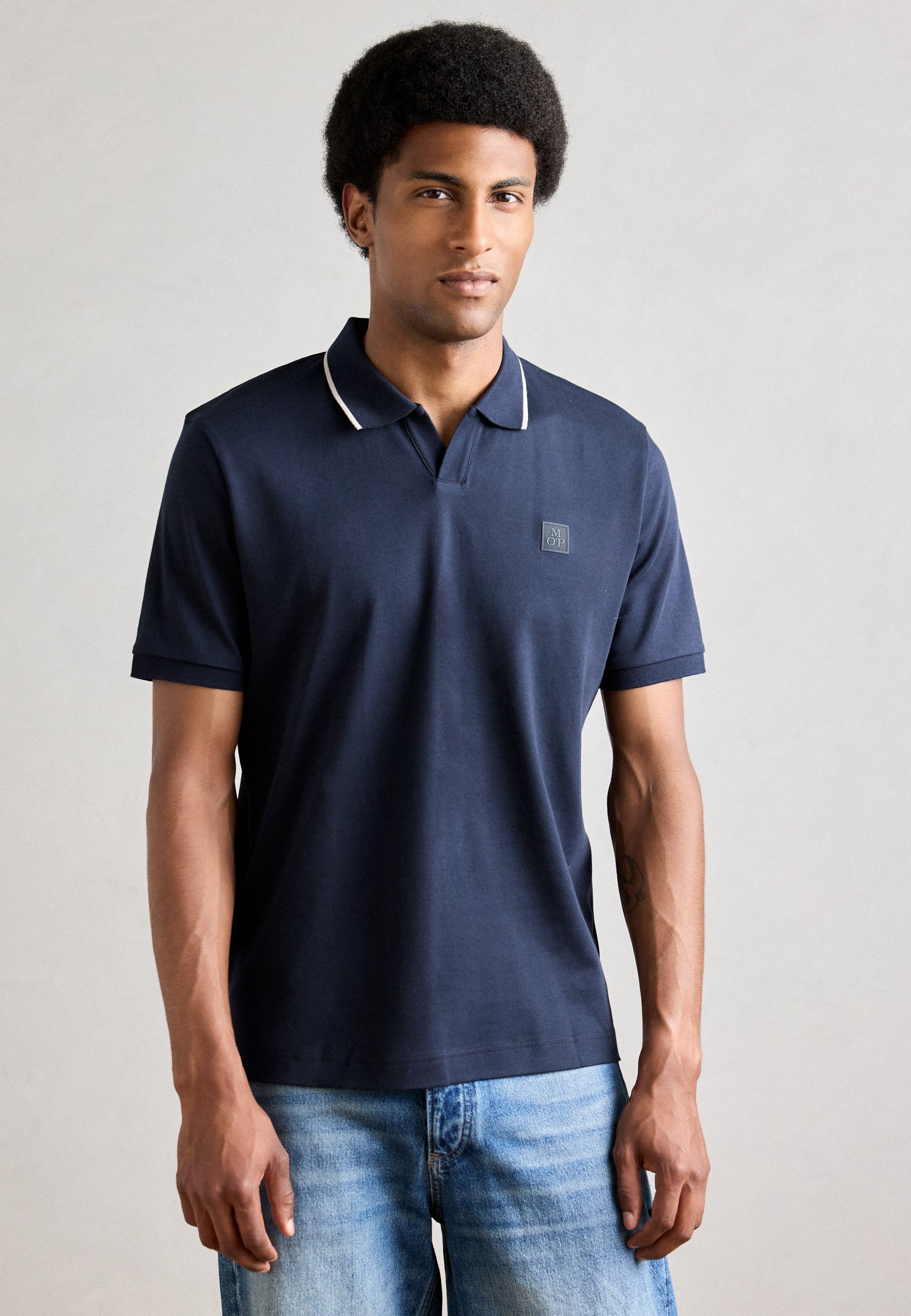 Marc O'Polo Poloshirt met korte mouwen en kraag - donkerblauw