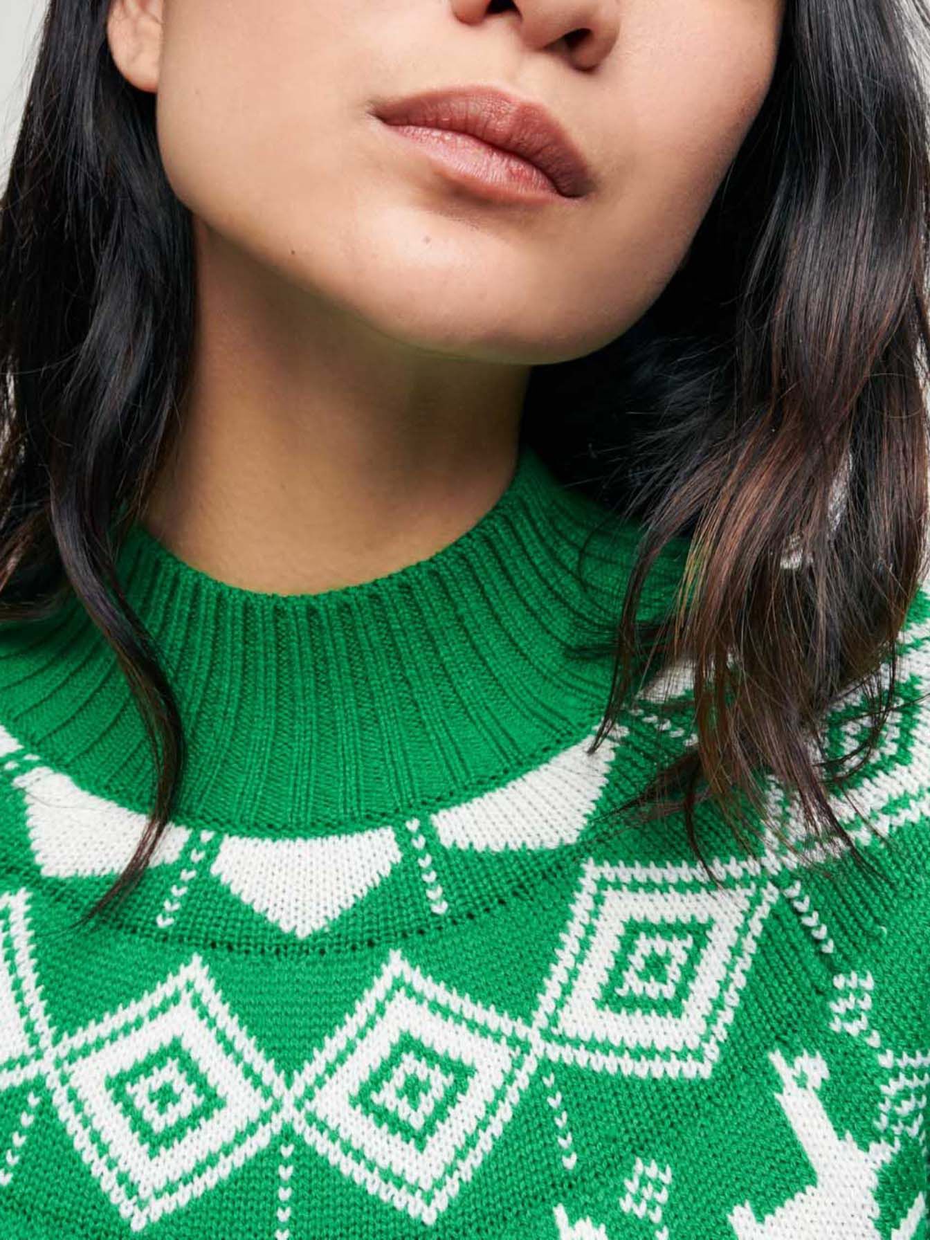 Pulover jacquard cu guler înalt - Vert