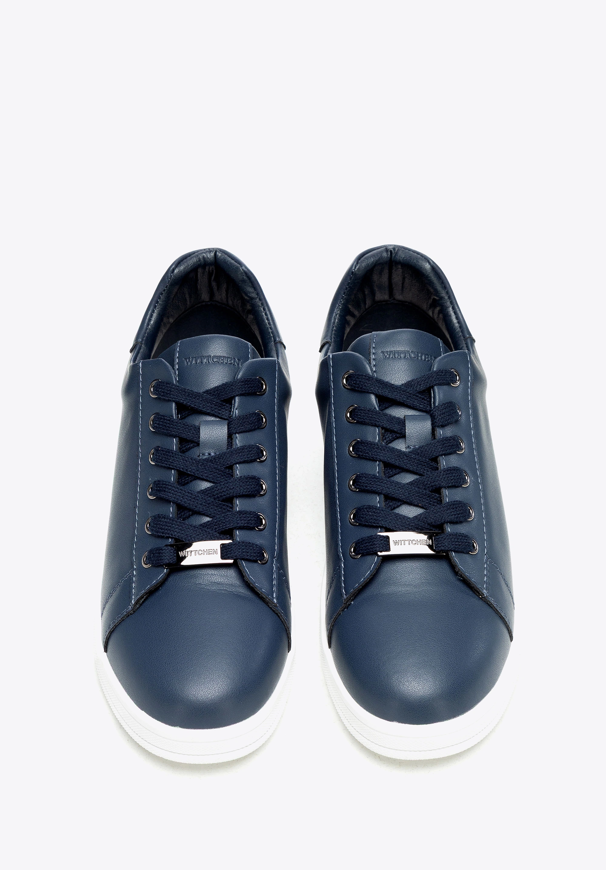 Damskie sneakersy skórzane na platformie granatowe