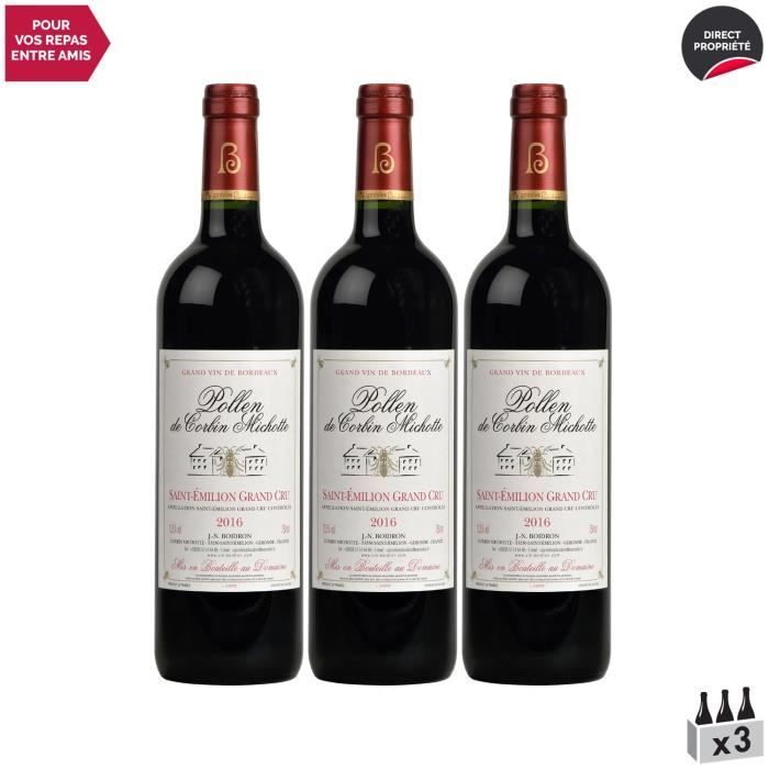 Saint-Emilion Grand Cru pollen Rouge 2016 - Lot de 3x75cl - Château Corbin Michotte - Vin AOC Rouge de Bordeaux