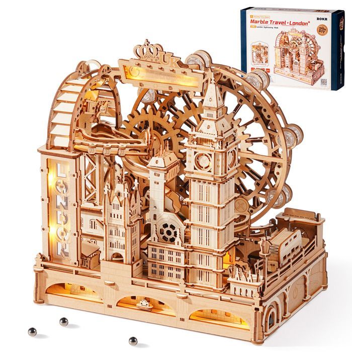 Puzzle 3D en bois à construire - ROBOTIME Circuit de billes de Londres, cadeau pour adolescents et adultes
