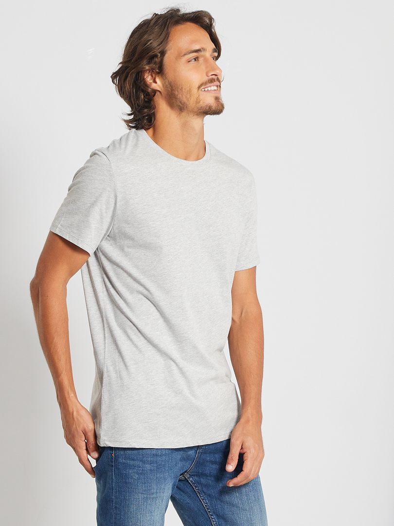Camiseta lisa de malha, corte reto - cinza claro