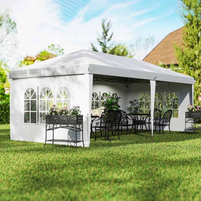 Tonnelle pop-up pliante - tente de réception - 3 x 6 m 3 cotés démontables blanc