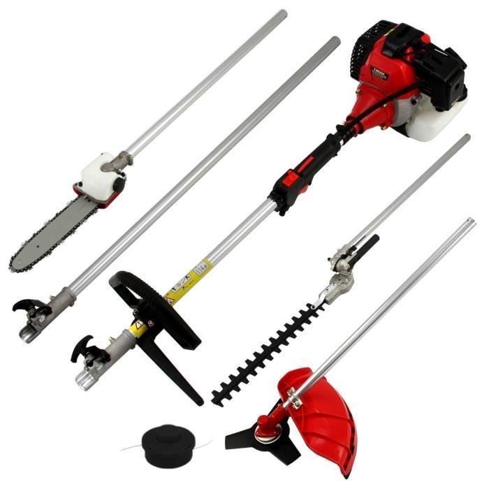 Outils Multifonctions 5en1 à Essence Moteur 52cc 1.2L - Coupe-Herbe Taille-Haie - Rouge