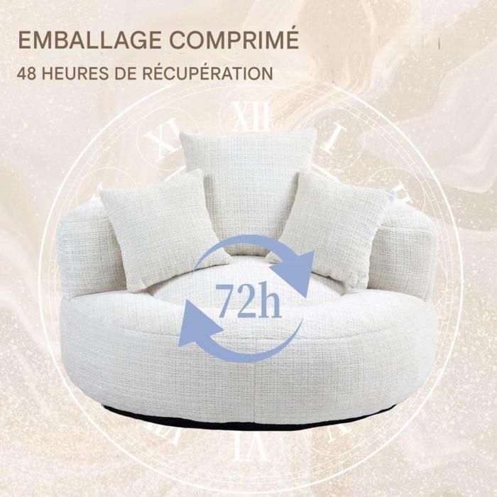Pouf - LANGTU - High-back beanbag chair - Beige chenille - 108x108x52 cm - 3 cushions