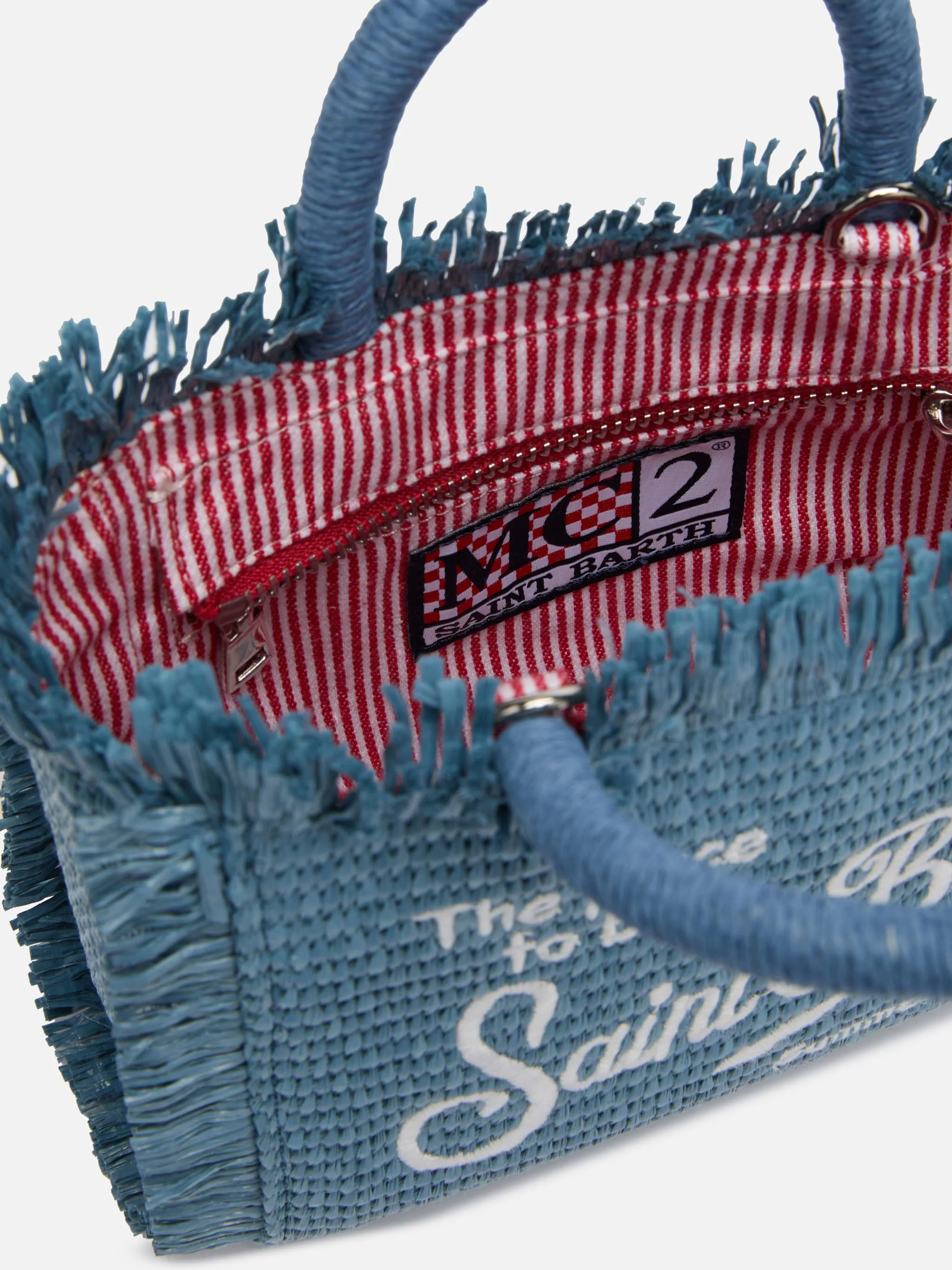 Mini Vanity tasje van denim met stro-effect