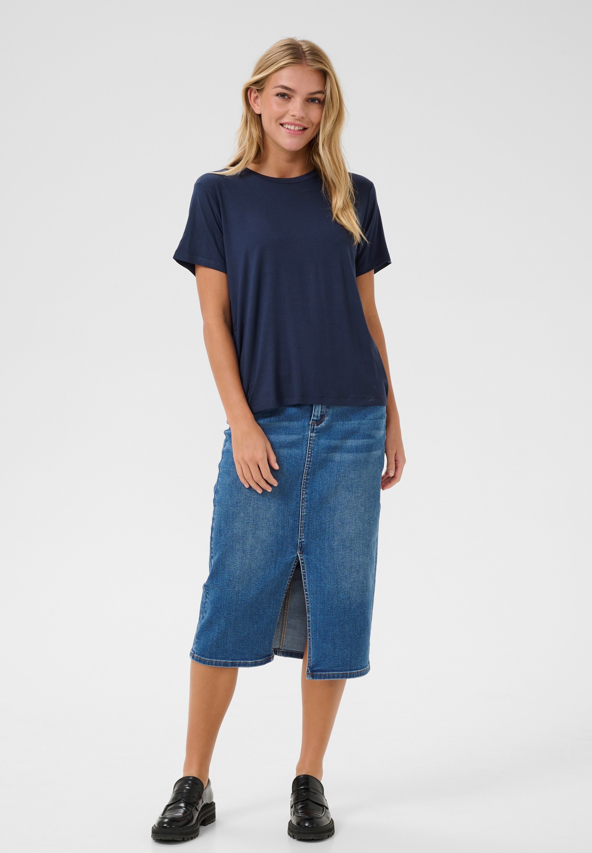 T-shirt basique Kaffe à col rond - bleu marine