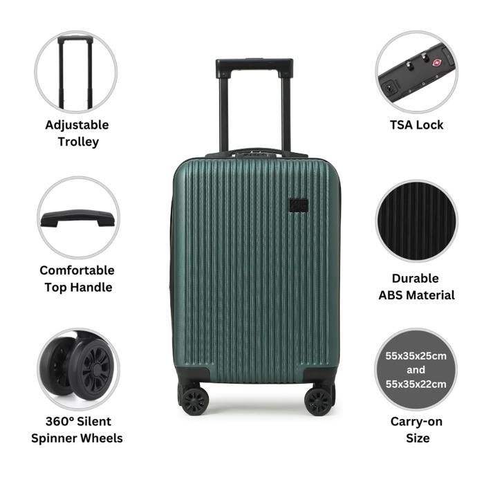 CabinFly Cruisair uitbreidbare handbagagekoffer, harde ABS-schaal, 55x35x25 cm, groen, 4 zwenkwielen, TSA-slot